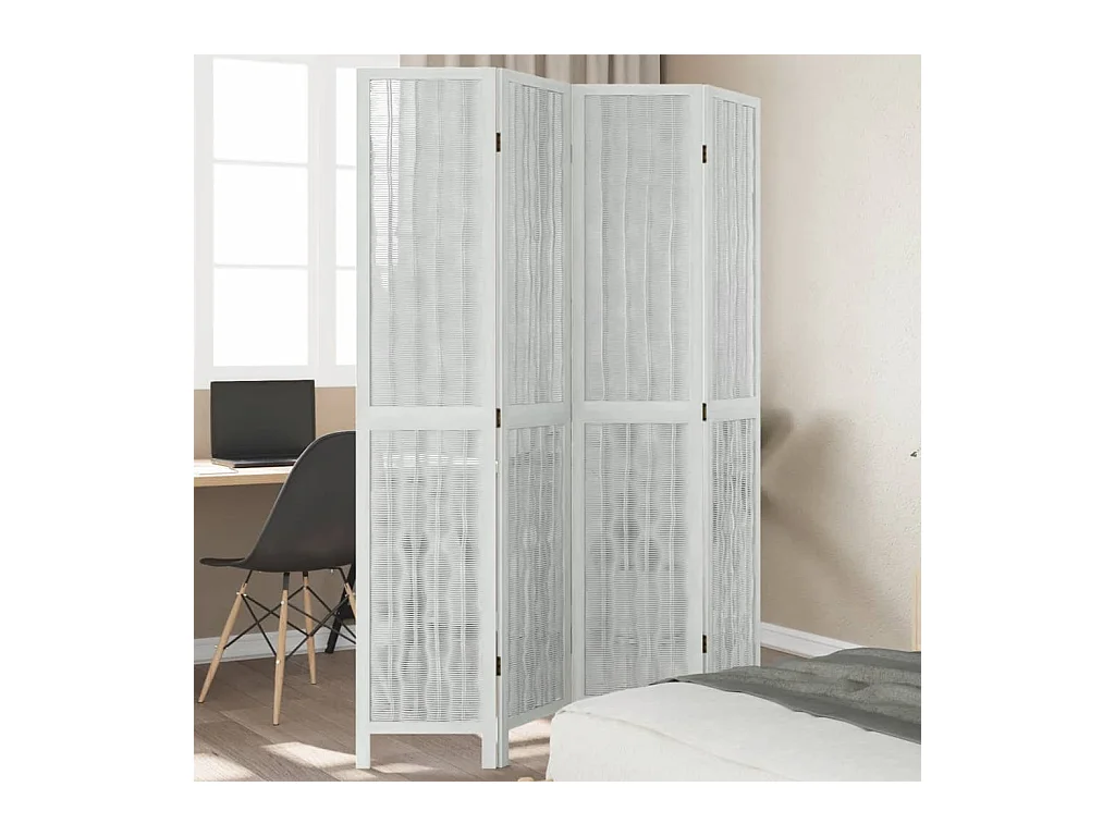 Parete divisoria 4 pannelli in legno massello di paulownia bianco