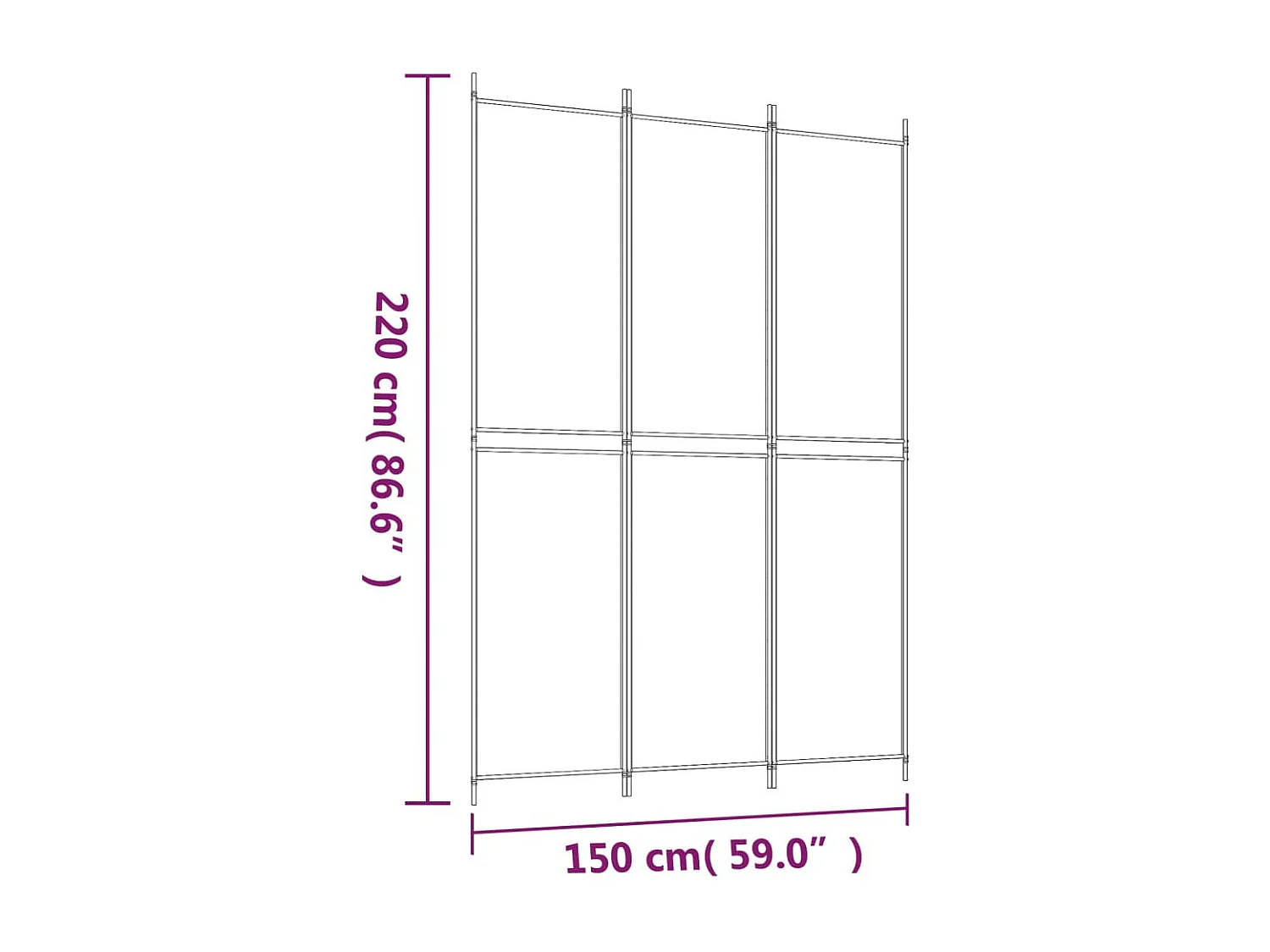 Cloison de séparation 3 panneaux Blanc 150x220 cm Tissu