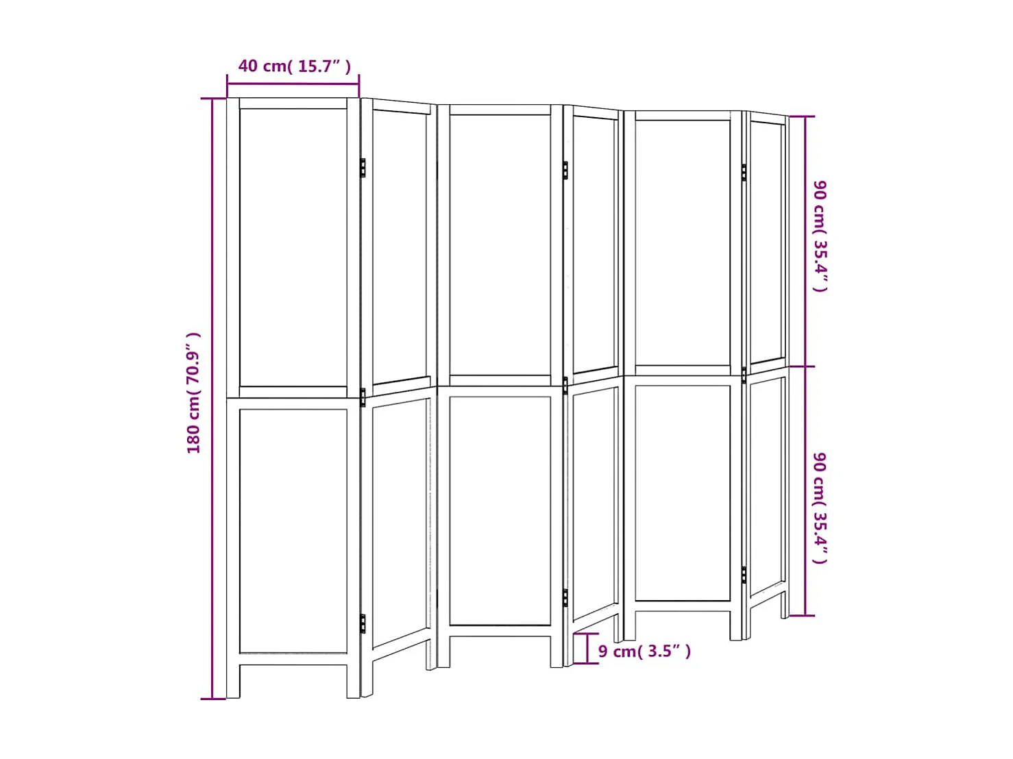 Cloison de séparation 6 panneaux marron foncé paulownia massif