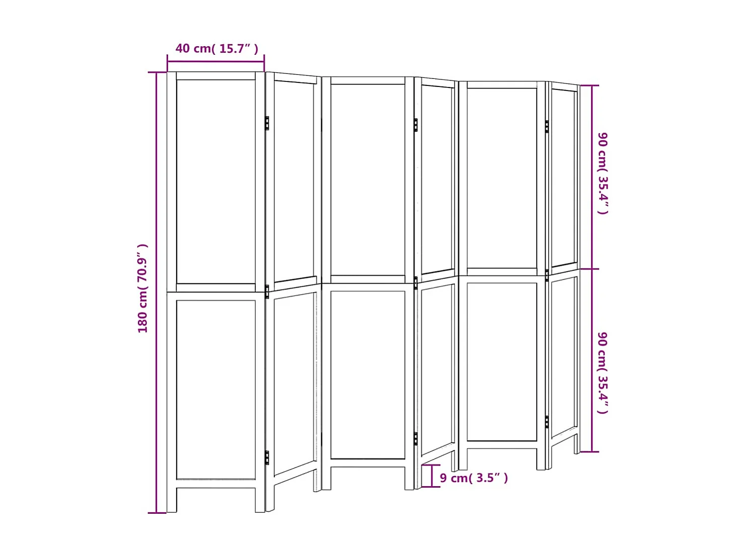 Scheidingswand 6 panelen wit massief paulowniahout