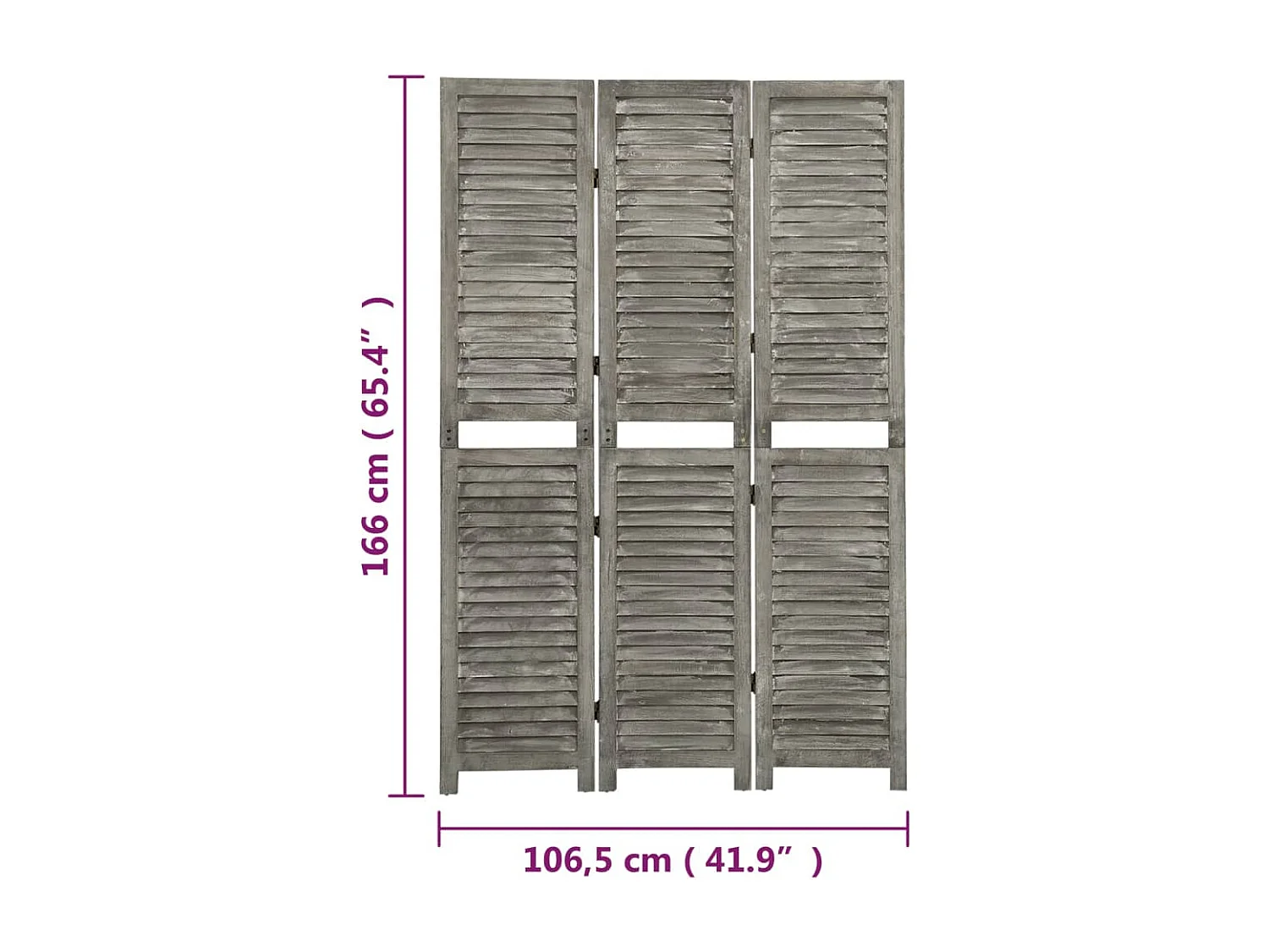 Cloison de séparation 3 panneaux Gris 106,5x166 cm Bois solide