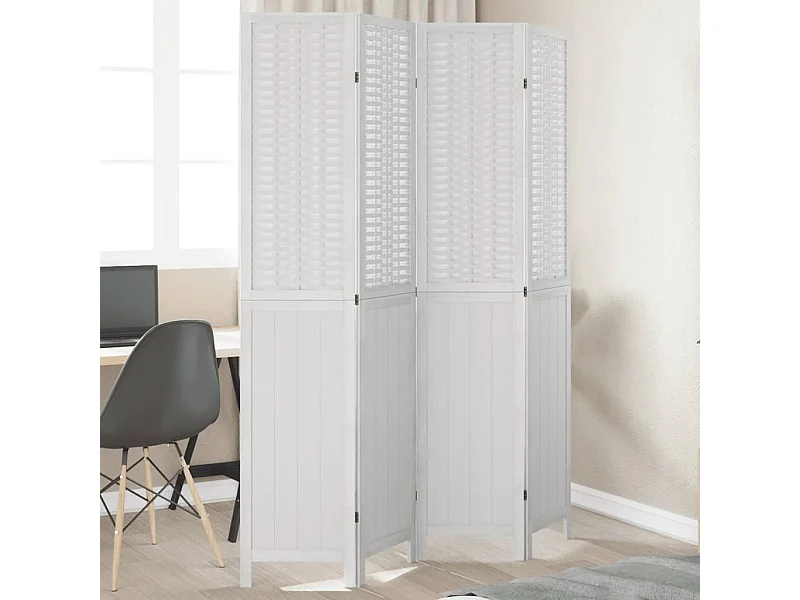 Scheidingswand 4 panelen wit massief paulowniahout