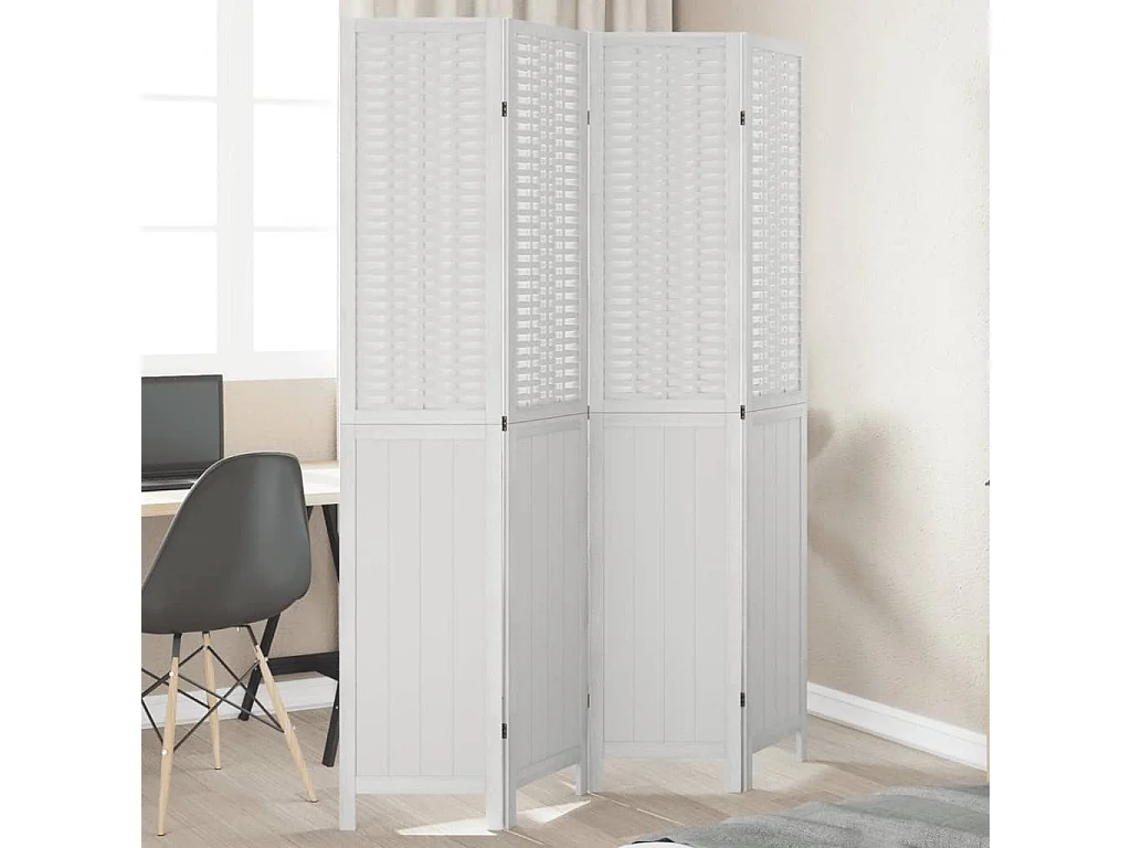 Scheidingswand 4 panelen wit massief paulowniahout