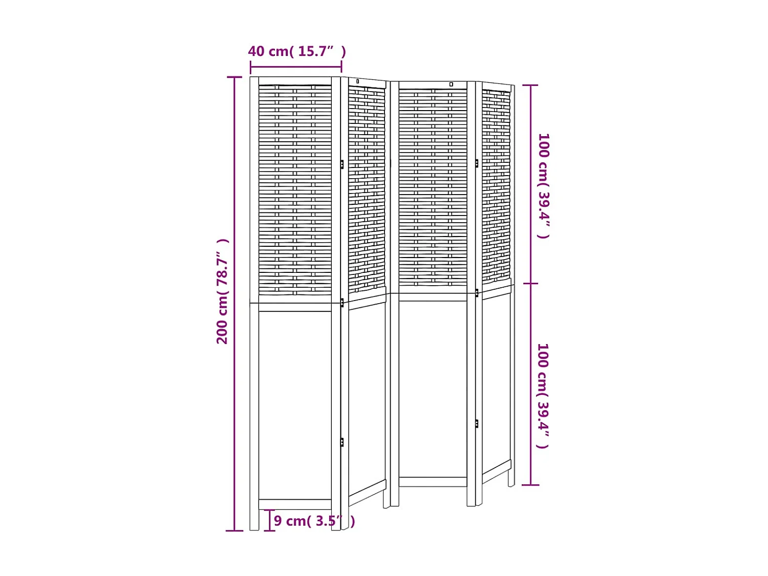 Scheidingswand 4 panelen wit massief paulowniahout