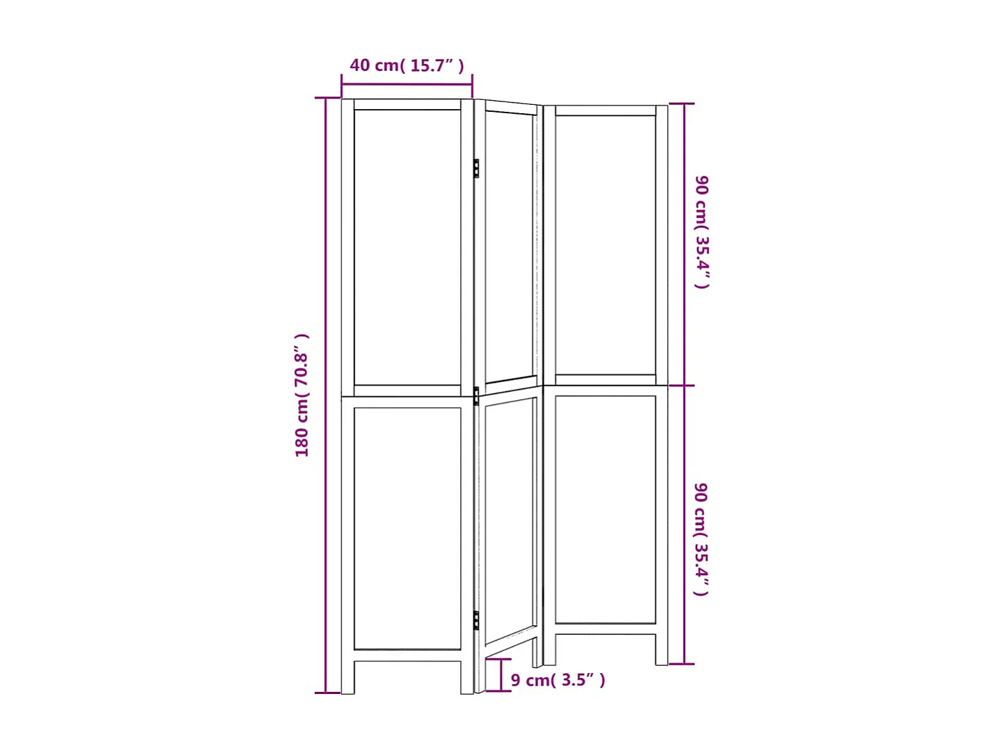 Cloison de séparation 3 panneaux marron foncé paulownia massif