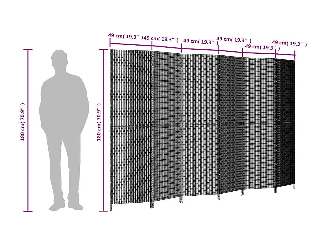 Cloison de séparation 6 panneaux marron résine tressée