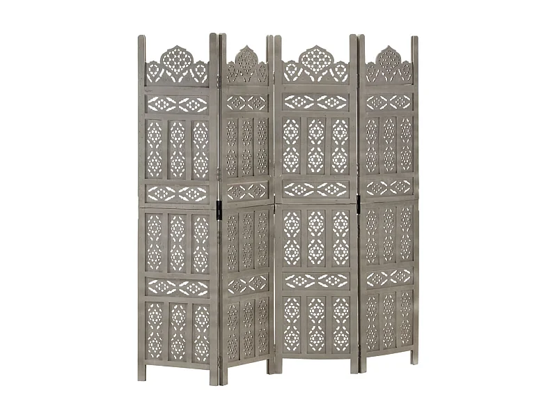 Cloison de séparation 4 panneaux Gris 160x165 cm Bois manguier