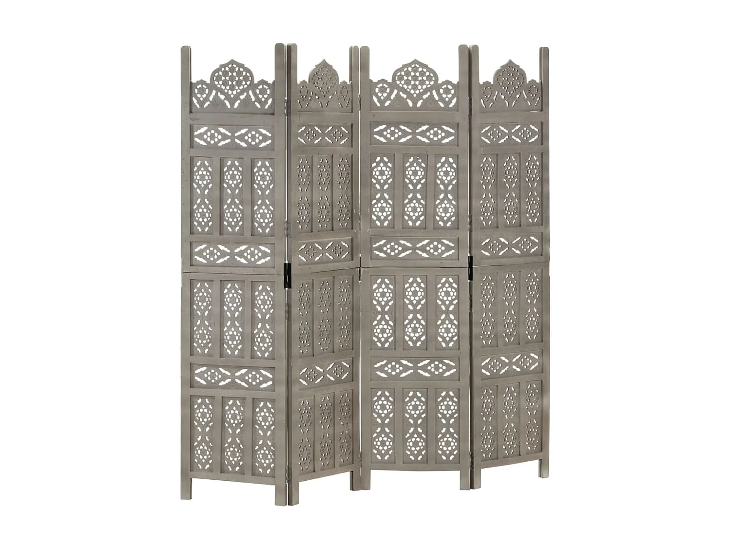 Cloison de séparation 4 panneaux Gris 160x165 cm Bois manguier