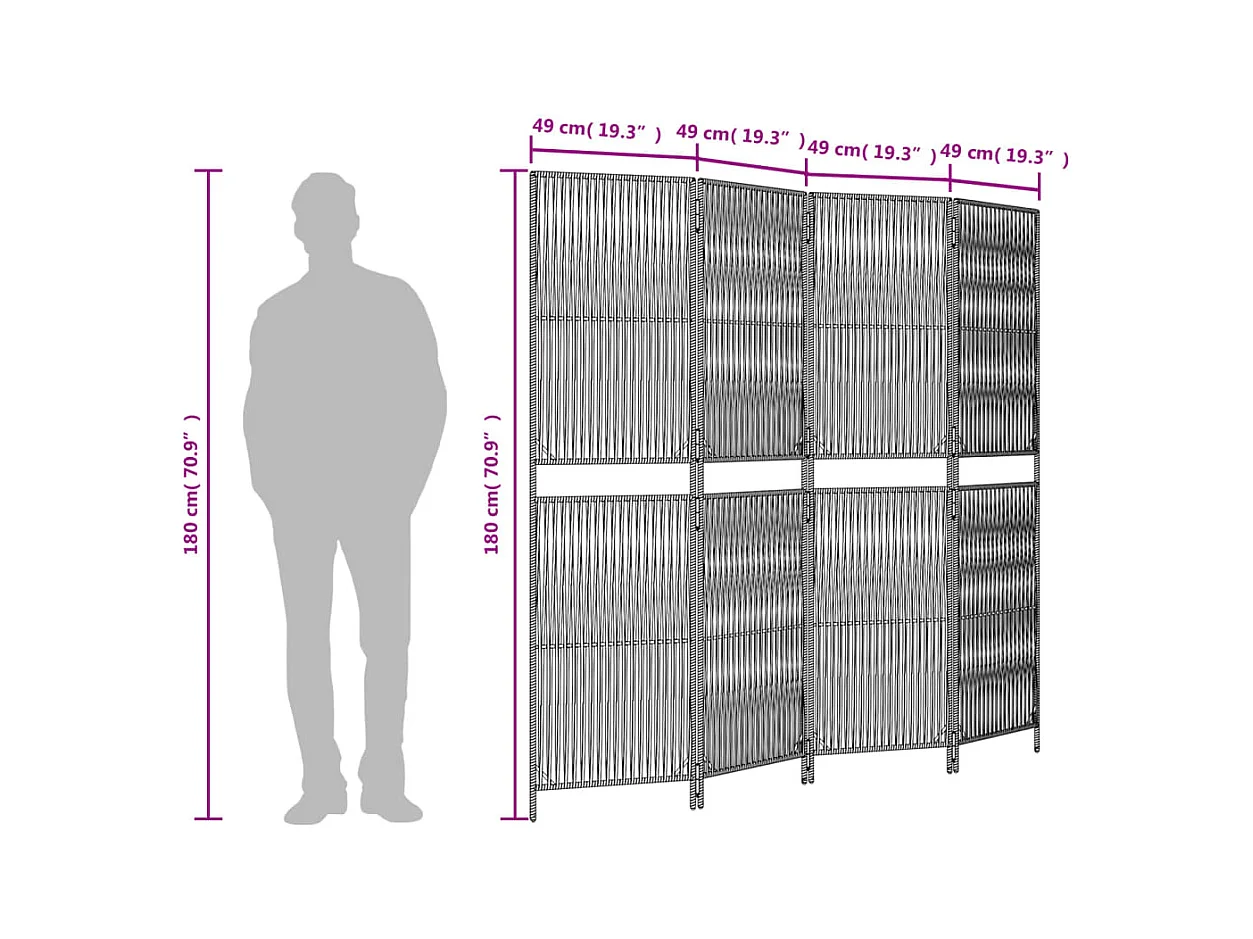 Tabique de resina tejida gris de 4 paneles
