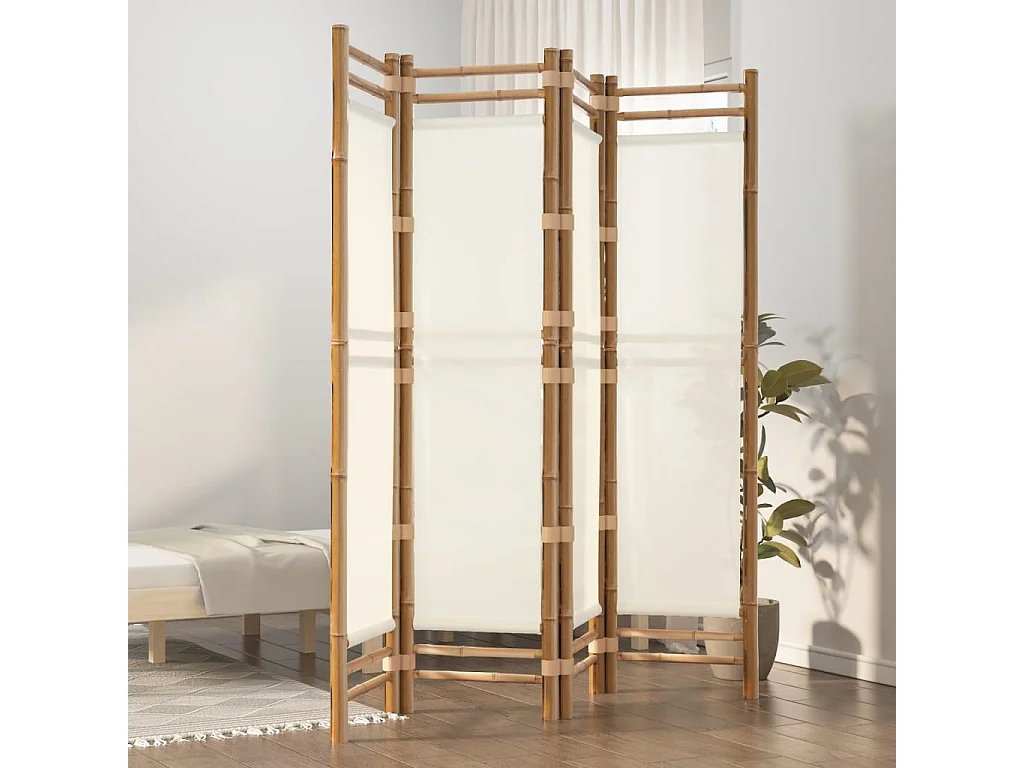 Tabique abatible 4 paneles 160 cm Bambú y lona