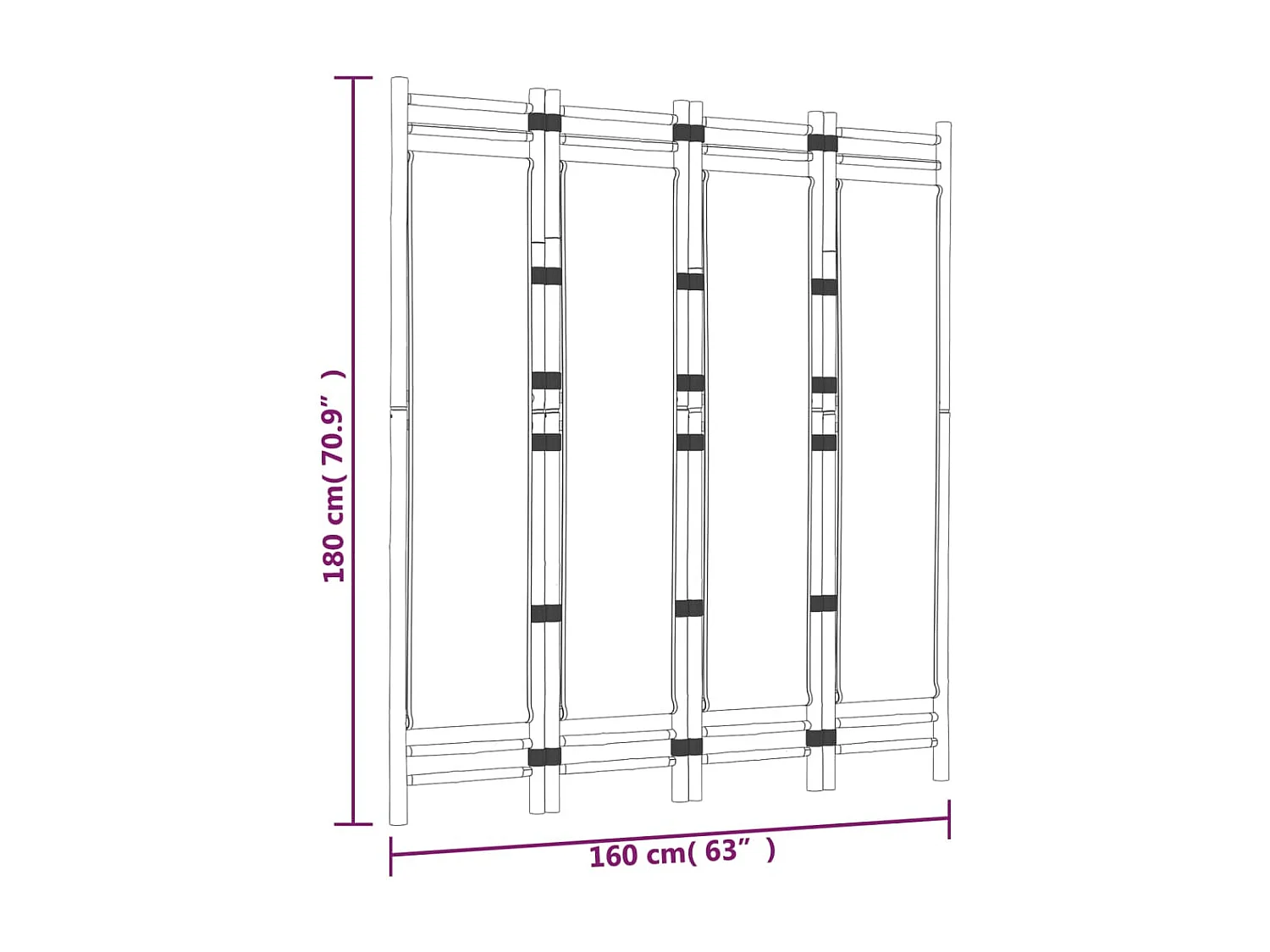 Divisória dobrável 4 painéis 160 cm Bambu e lona
