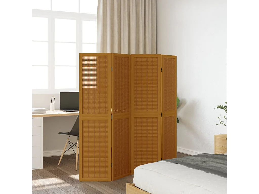 Tabique 4 paneles marrón madera maciza de paulownia