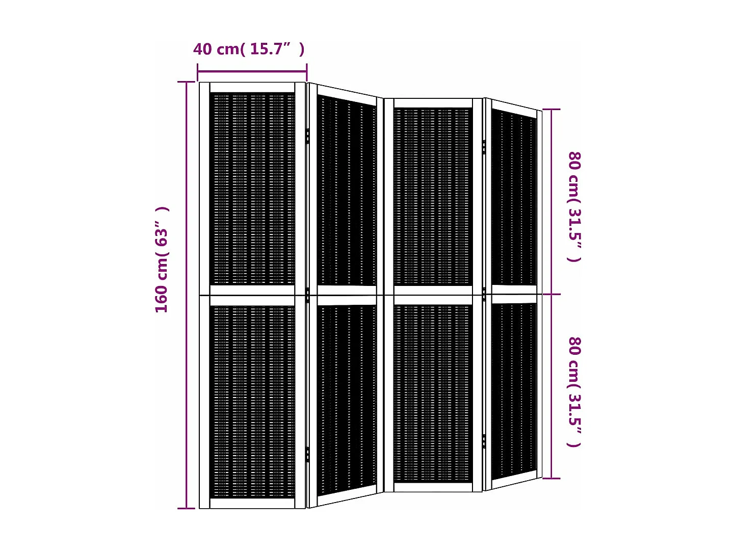 Tabique 4 paneles marrón madera maciza de paulownia