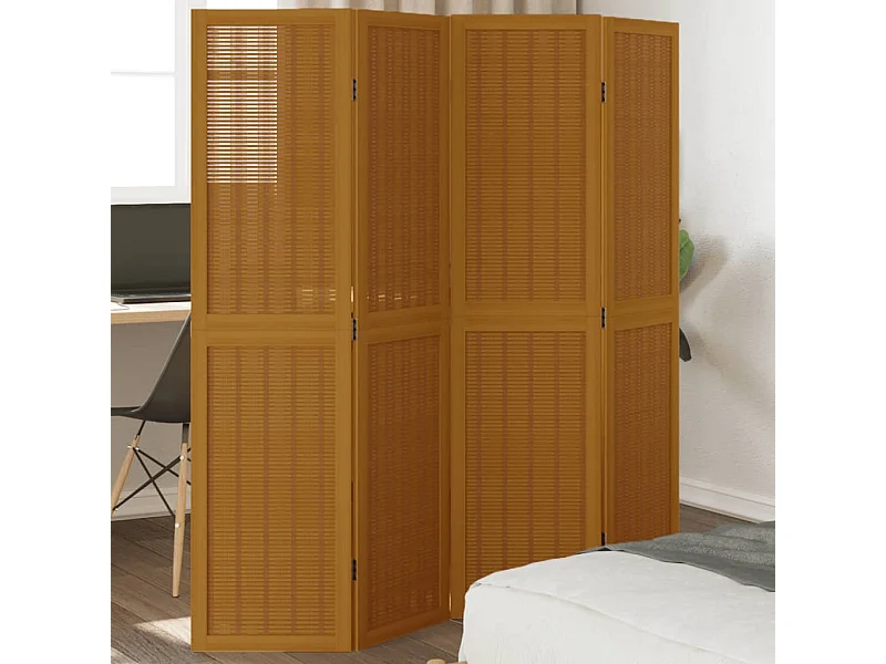 Tabique 4 paneles marrón madera maciza de paulownia