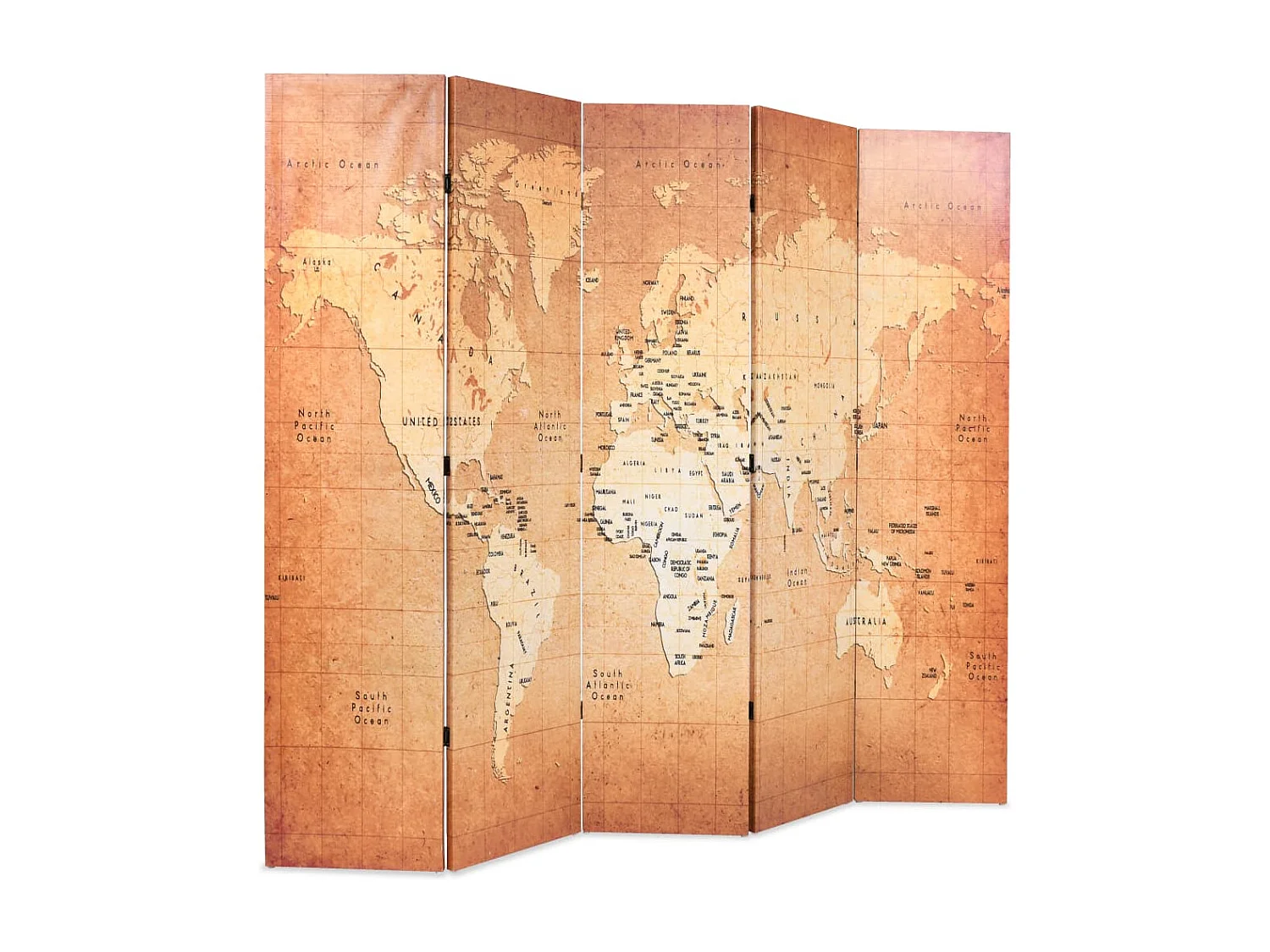 Divisória dobrável 200 x 170 cm Mapa mundial Amarelo