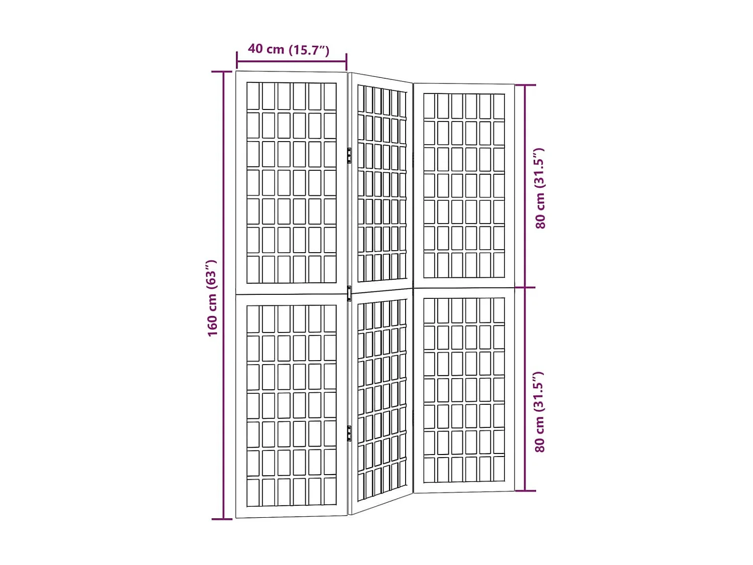 Divisória preta com 3 painéis em madeira maciça de paulownia
