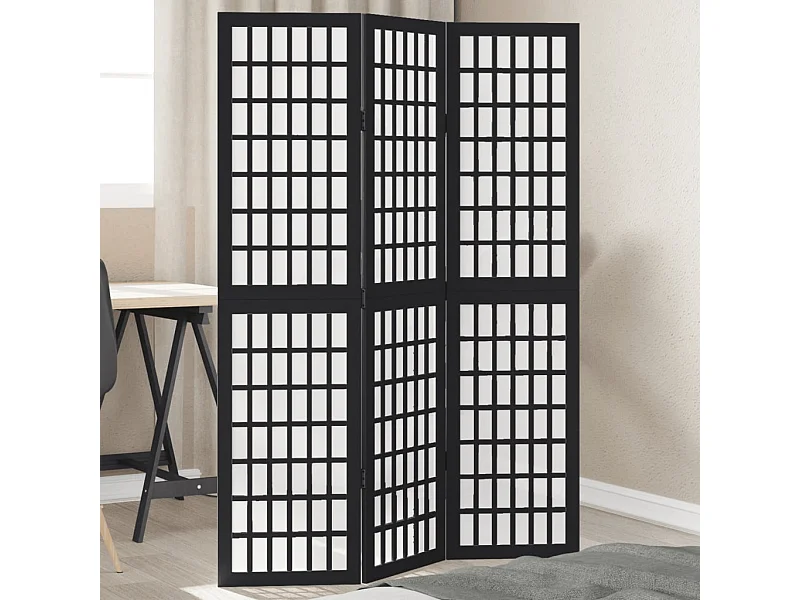 Divisória preta com 3 painéis em madeira maciça de paulownia