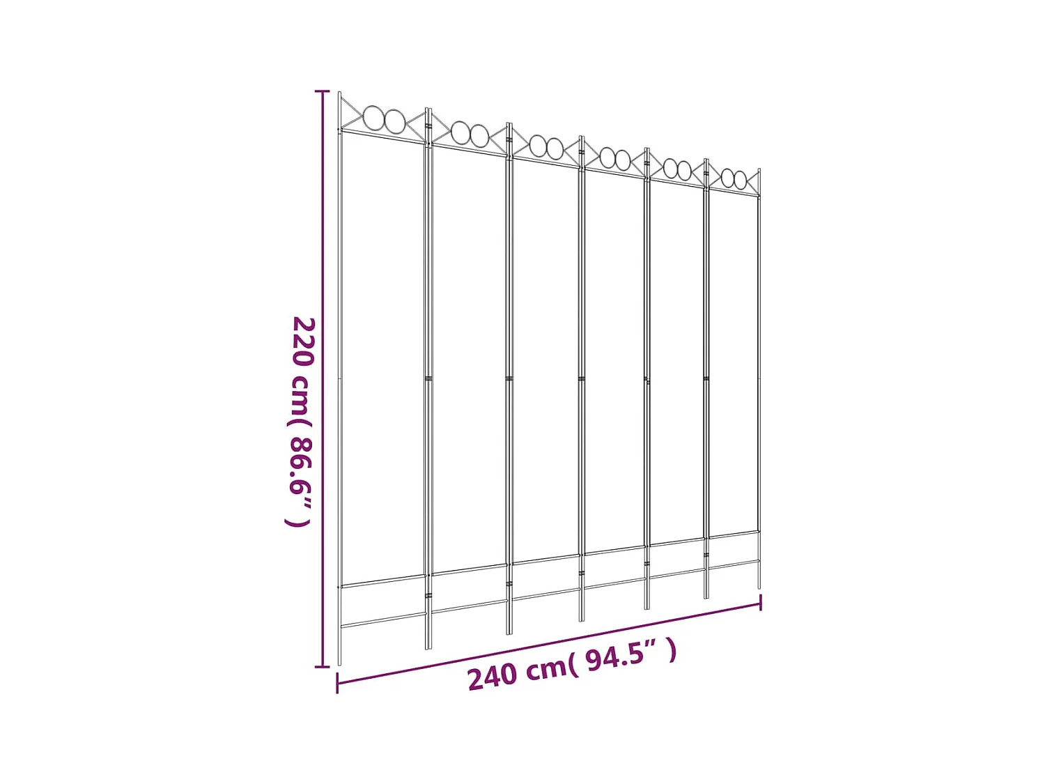 Parete divisoria 6 pannelli Tessuto Bianco 240x220 cm