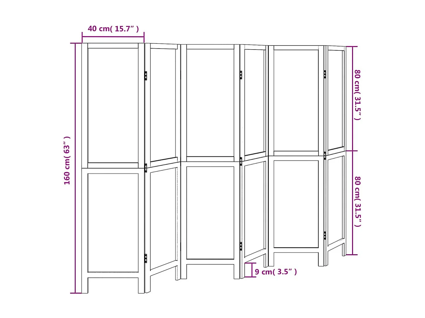 Tabique 6 paneles paulownia macizo marrón oscuro