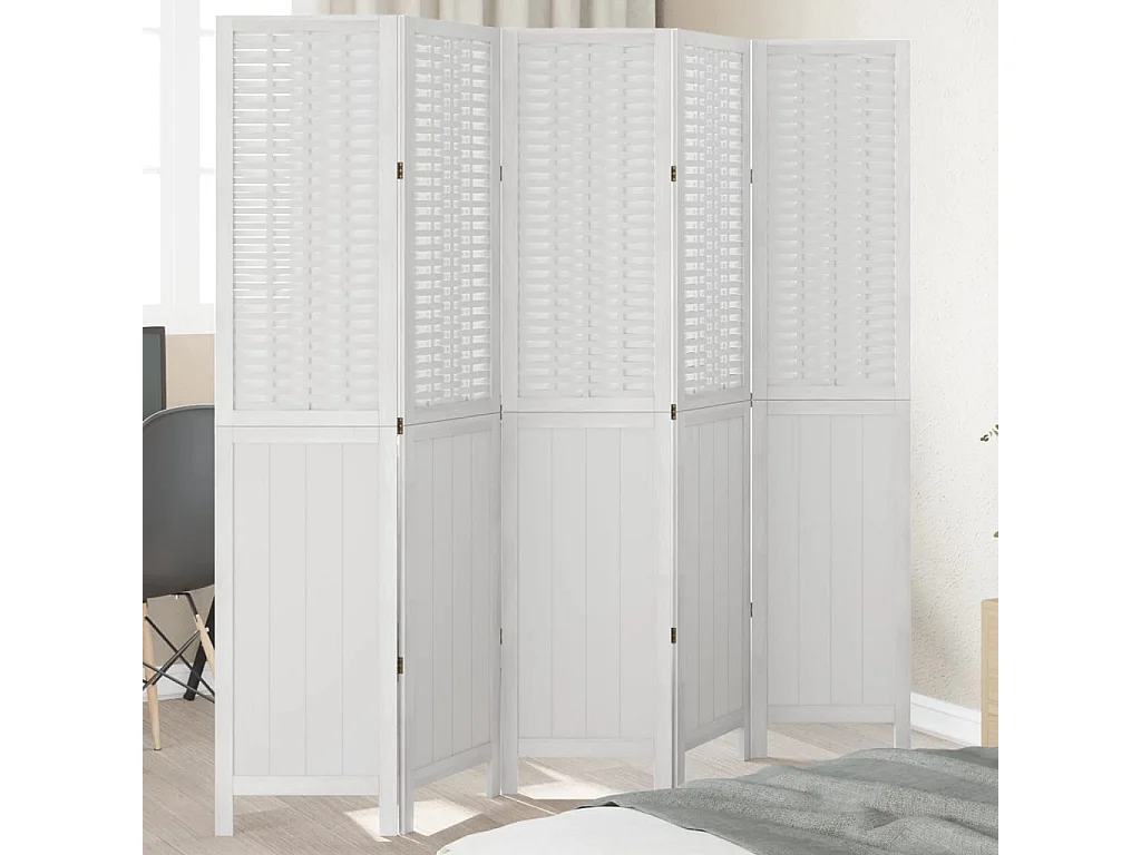 Scheidingswand 5 panelen wit massief paulowniahout