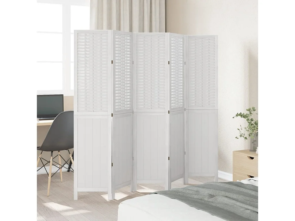 Scheidingswand 5 panelen wit massief paulowniahout