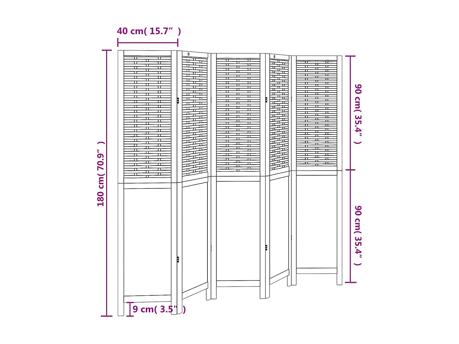 Scheidingswand 5 panelen wit massief paulowniahout