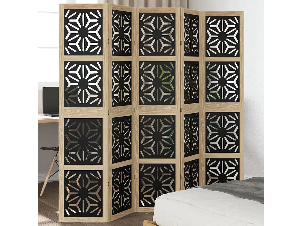 Parete divisoria 5 pannelli in paulownia massiccia marrone nero