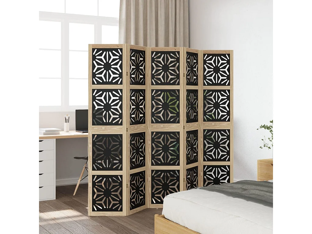 Parete divisoria 5 pannelli in paulownia massiccia marrone nero