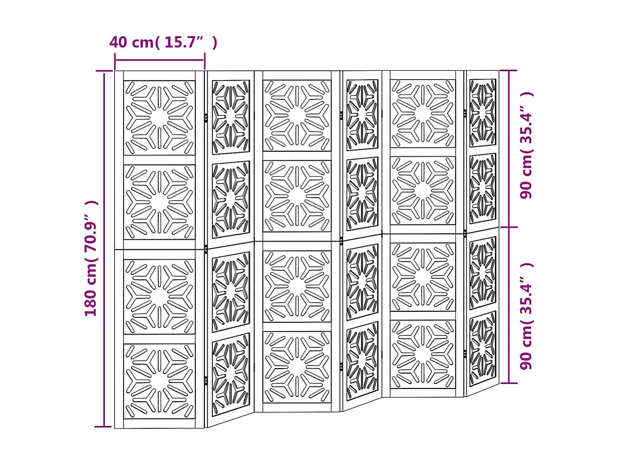 Parete divisoria 5 pannelli in paulownia massiccia marrone nero