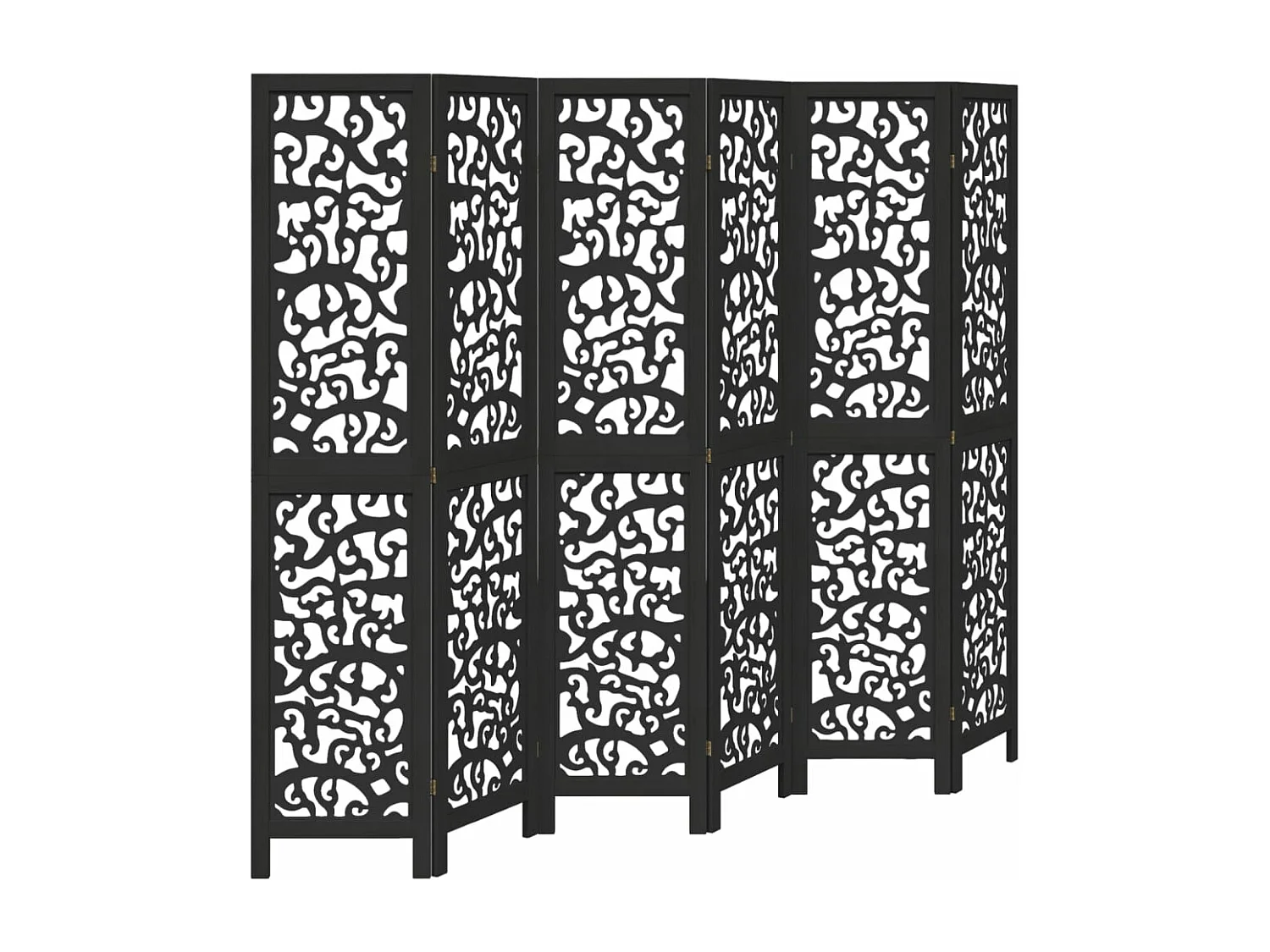 Cloison de séparation 6 panneaux noir bois de paulownia massif