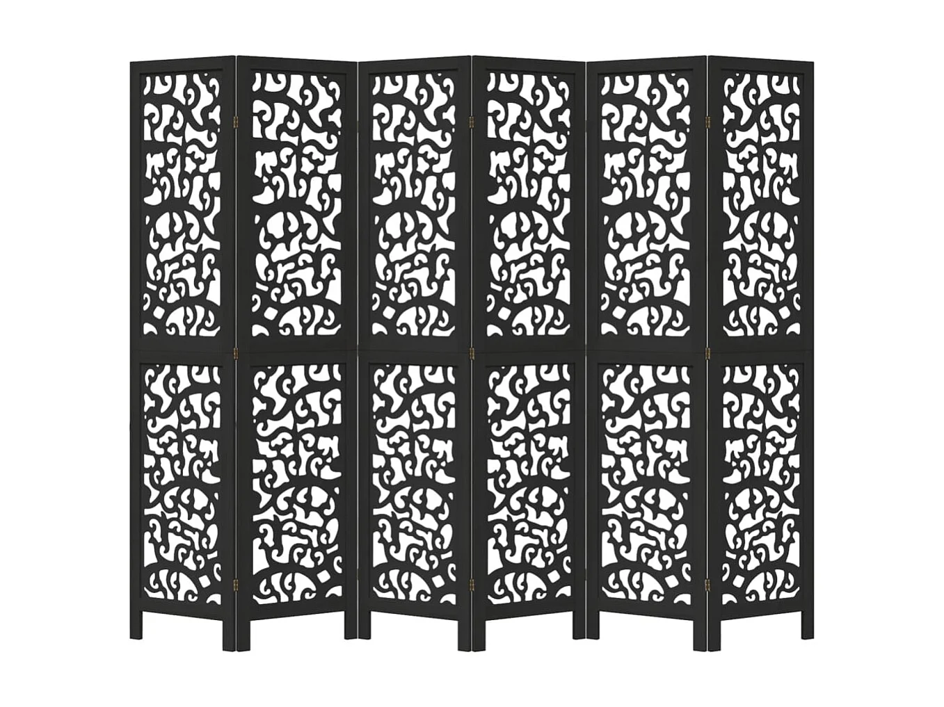 Cloison de séparation 6 panneaux noir bois de paulownia massif