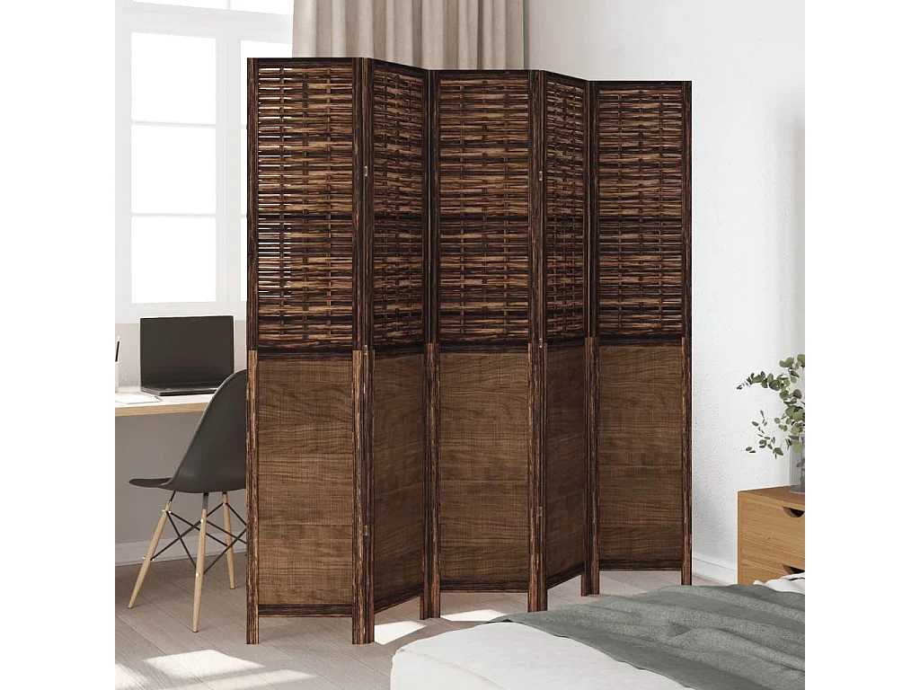 Parede divisória de paulownia sólida marrom escuro de 5 painéis