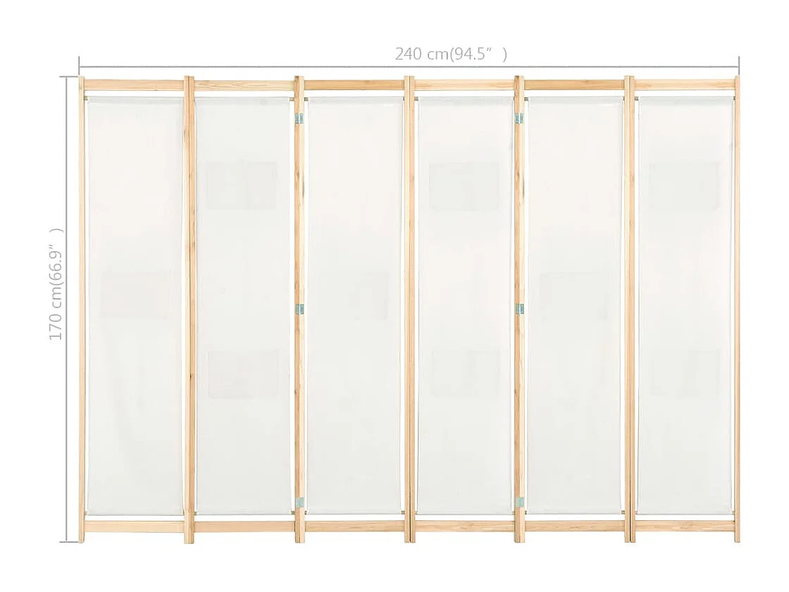 Parete divisoria 6 pannelli Crema 240 x 170 x 4 cm Tessuto