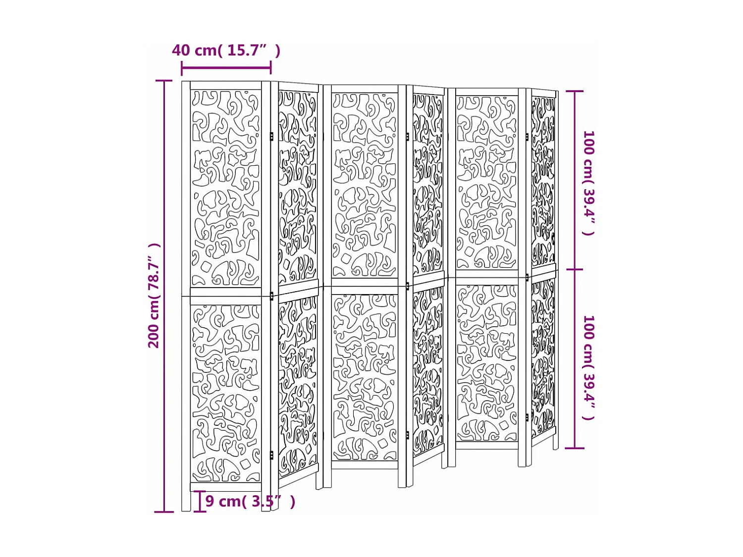 Trennwand 6 Paneele aus weißem massivem Paulownia-Holz