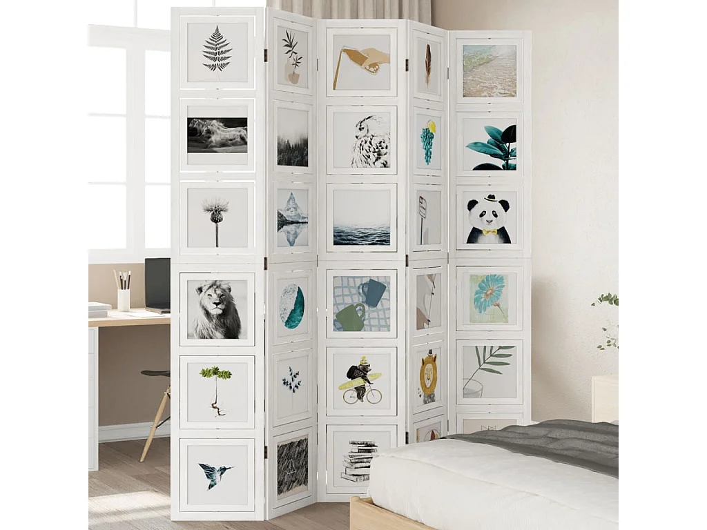 Scheidingswand 5 panelen wit massief paulowniahout