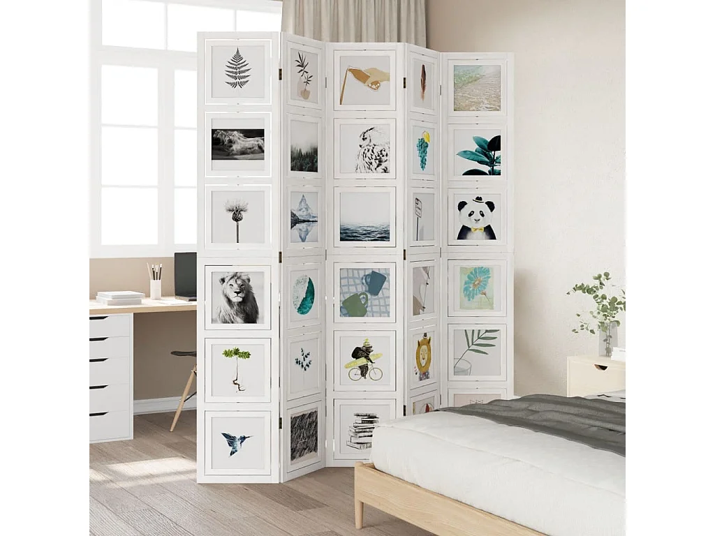 Scheidingswand 5 panelen wit massief paulowniahout