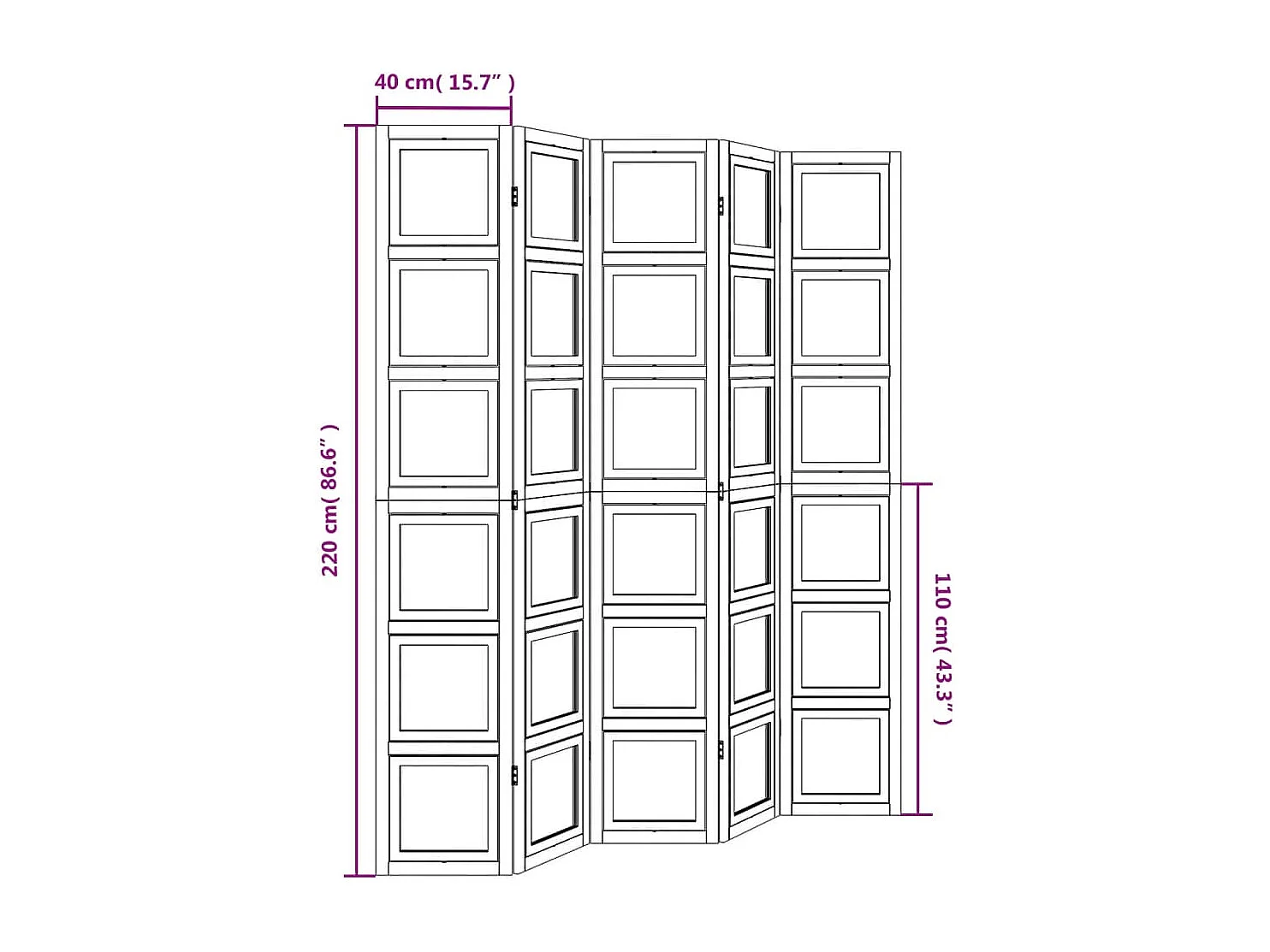 Scheidingswand 5 panelen wit massief paulowniahout