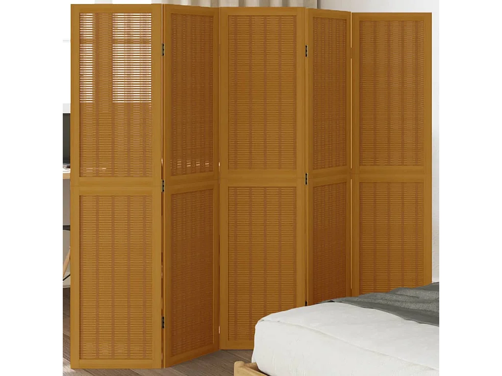 Scheidingswand 5 bruine panelen massief paulowniahout