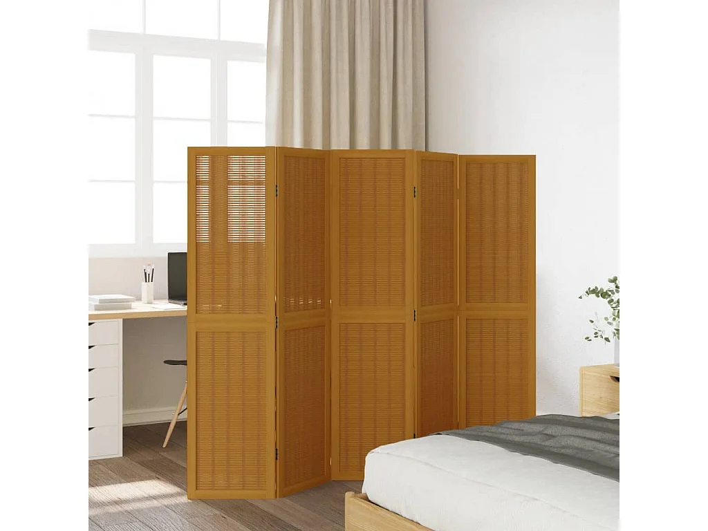 Scheidingswand 5 bruine panelen massief paulowniahout