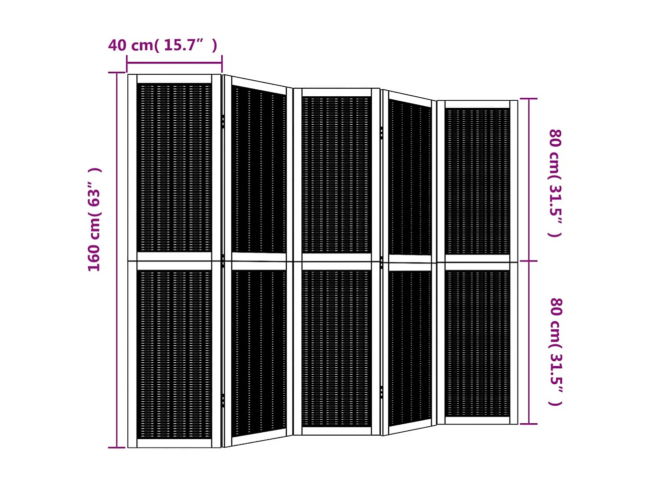 Scheidingswand 5 bruine panelen massief paulowniahout