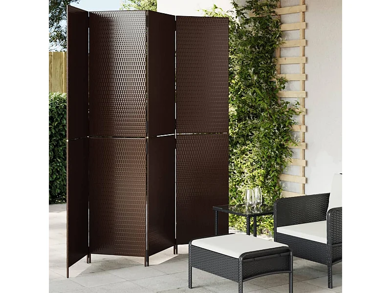 Cloison de séparation 4 panneaux marron résine tressée