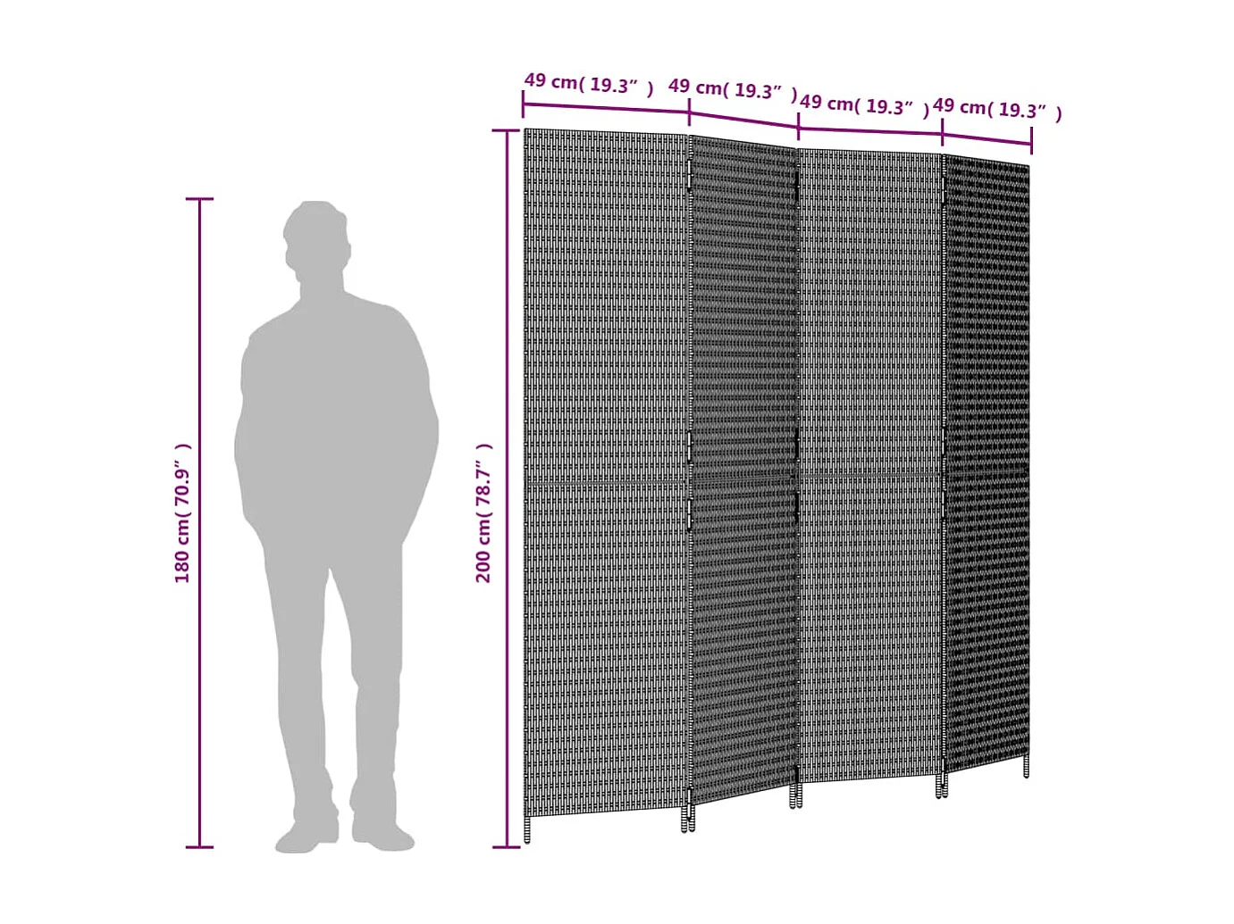 Tabique de resina tejida marrón de 4 paneles