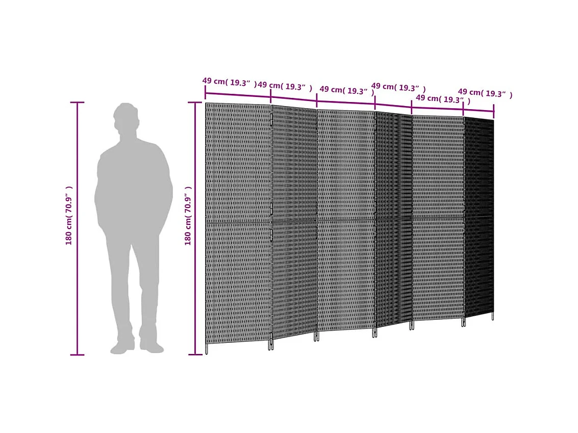 Tabique de resina tejida gris de 6 paneles