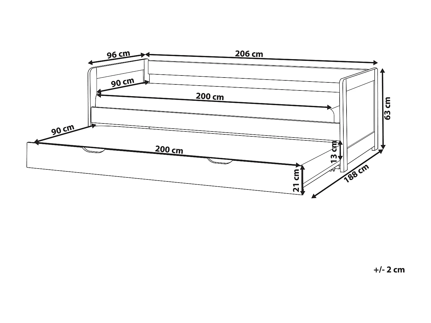 Lit gigogne Bois de pin GRAVELINES 90 x 200 cm Blanc