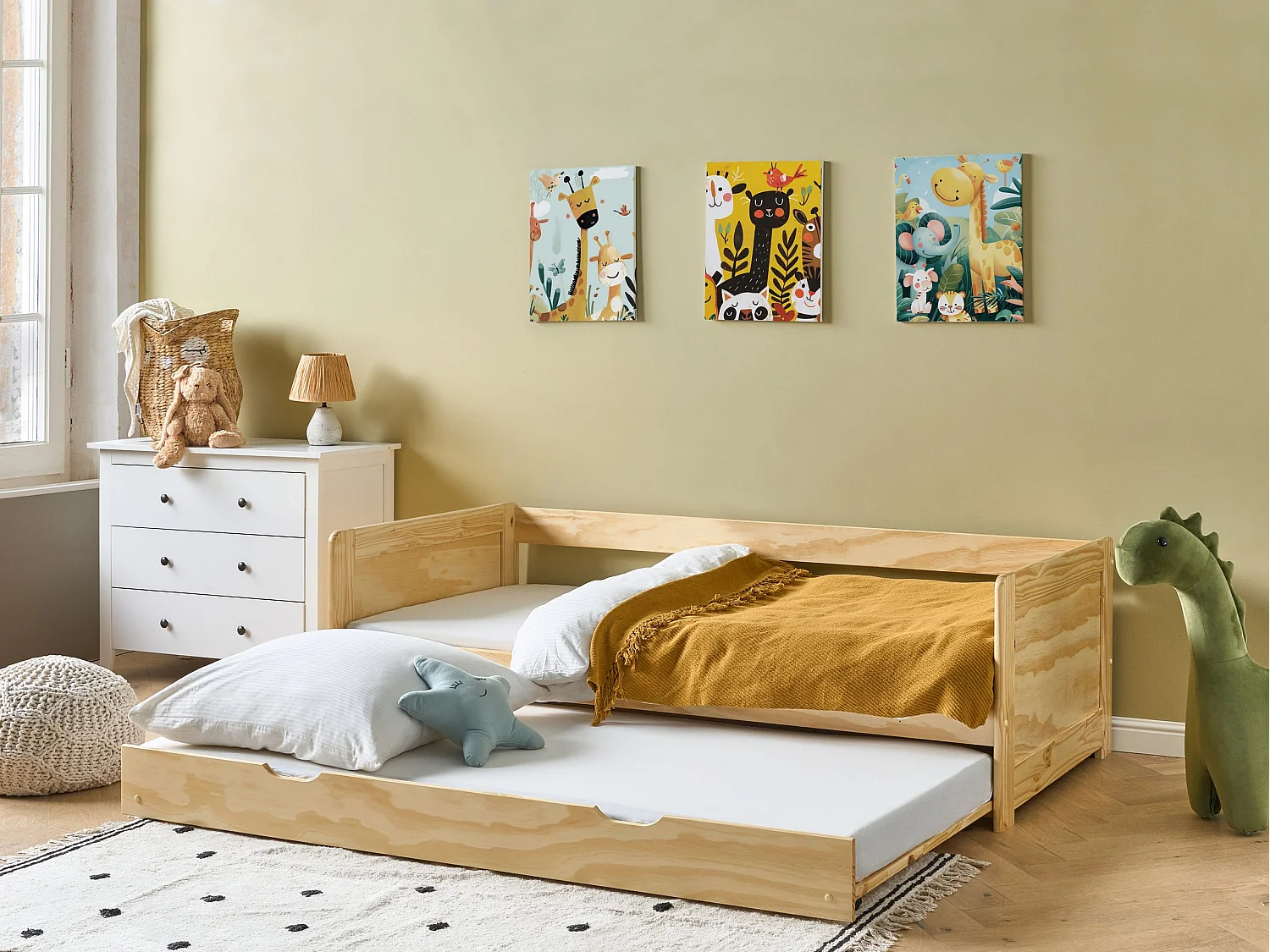 Lit gigogne Bois de pin GRAVELINES 90 x 200 cm Marron clair