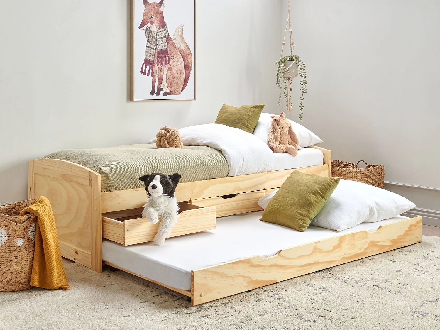 Onderschuifbed Dennenhout PETIVILLE 90 x 200 cm Lichtbruin