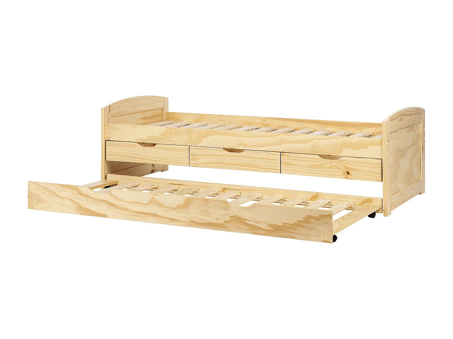 Lit gigogne Bois de pin PETIVILLE 90 x 200 cm Marron clair