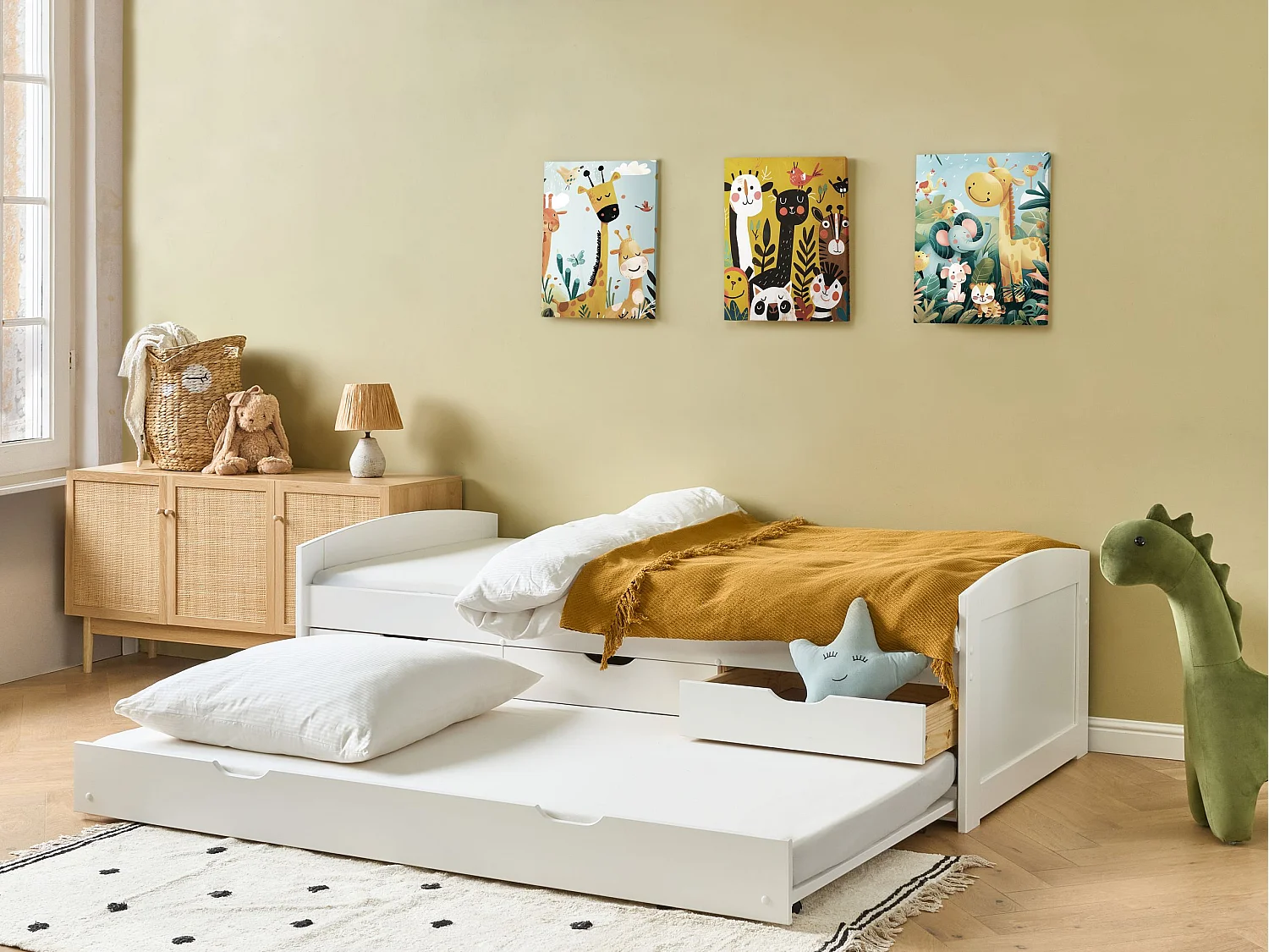 Lit gigogne Bois de pin PETIVILLE 90 x 200 cm Blanc