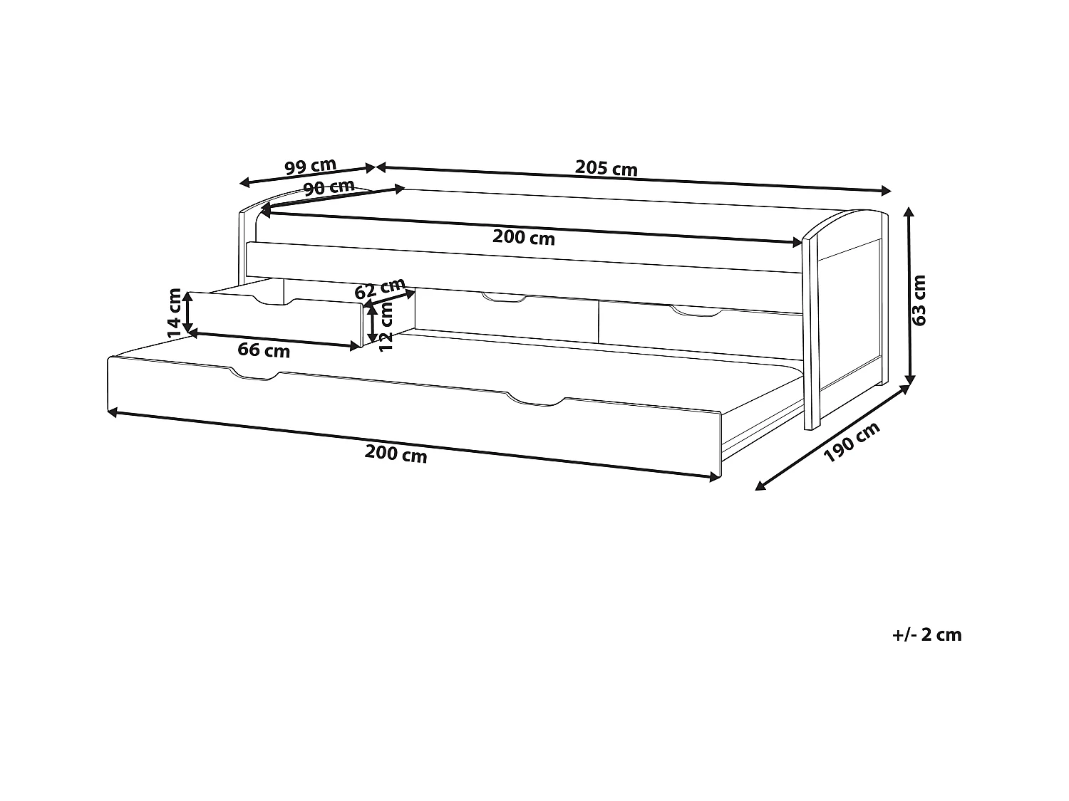 Lit gigogne Bois de pin PETIVILLE 90 x 200 cm Blanc