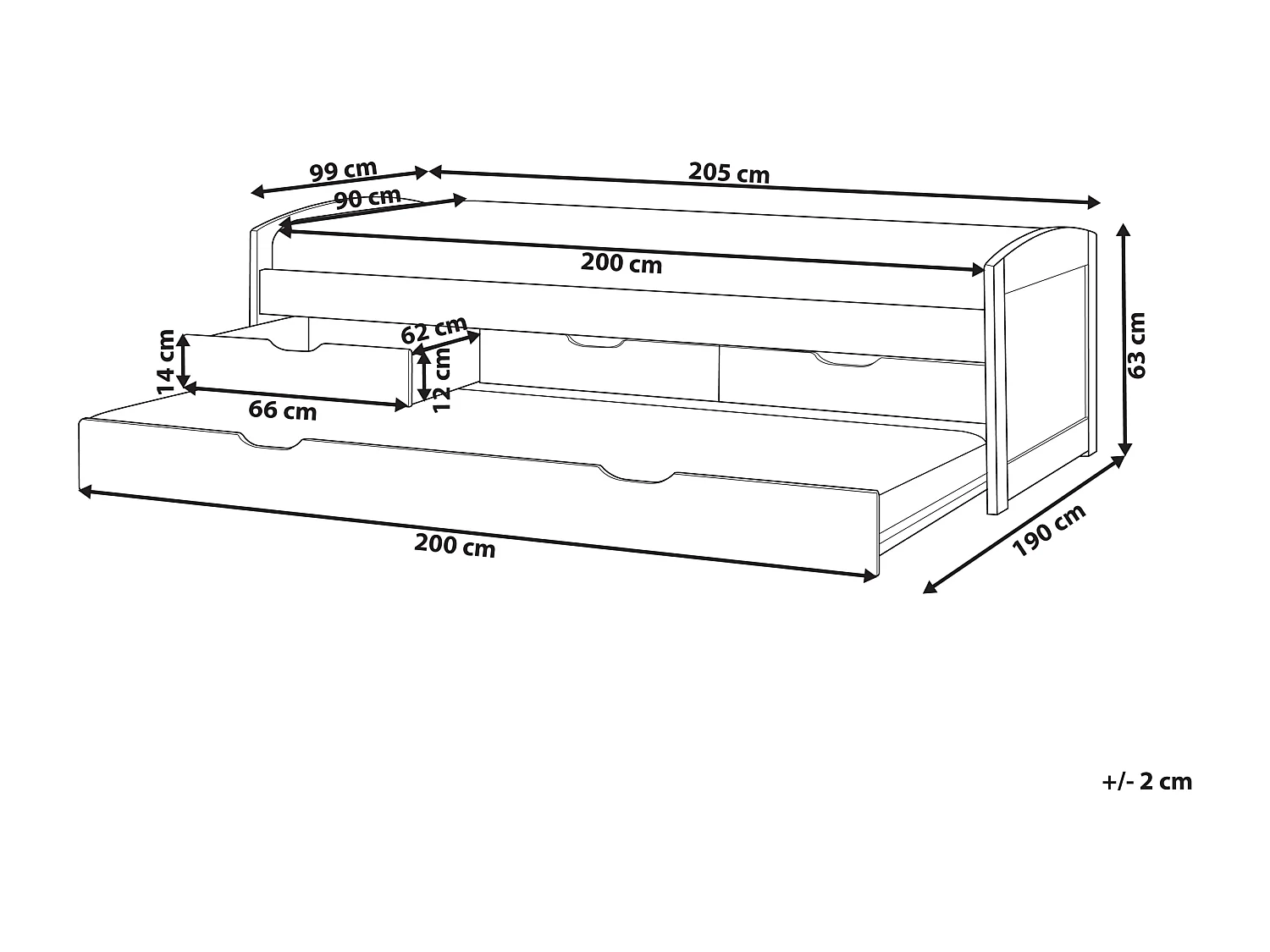 Letto estraibile Legno di pino PETIVILLE 90 x 200 cm Bianco